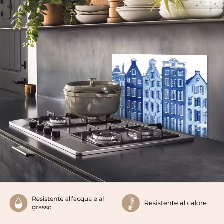 Paraschizzi cucina - Acquerello - Case sul canale - Delftware — 2