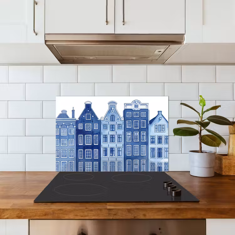 Paraschizzi cucina - Acquerello - Case sul canale - Delftware — 3