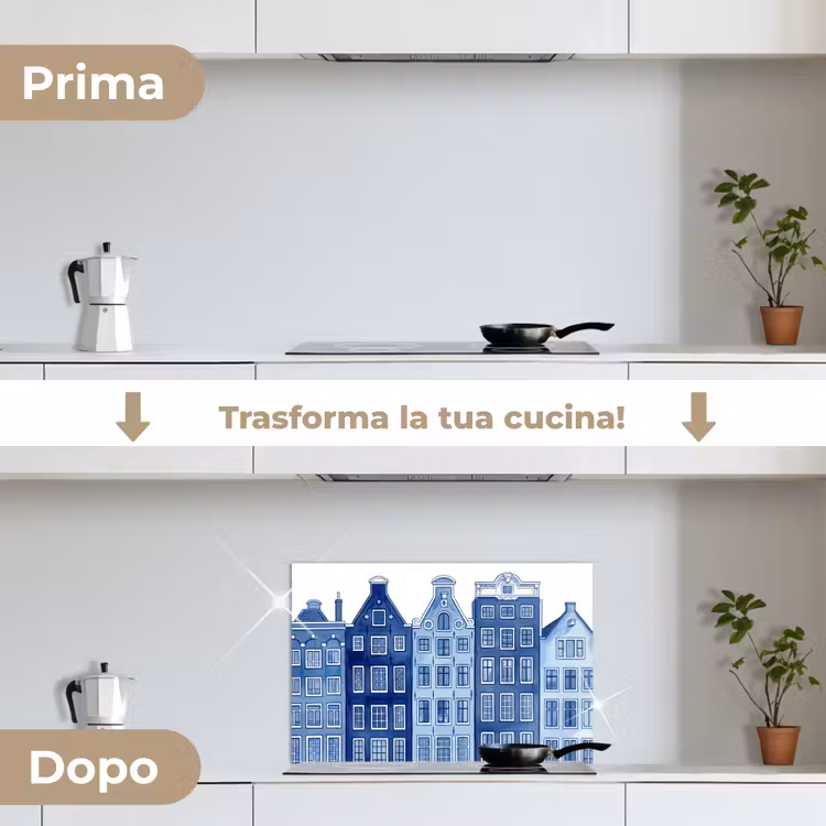 Paraschizzi cucina - Acquerello - Case sul canale - Delftware — 7