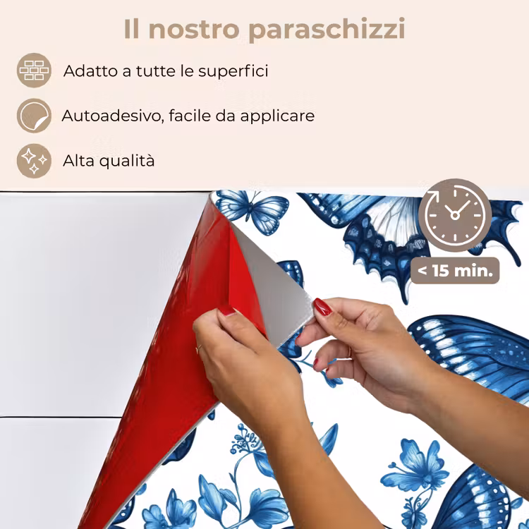 Paraschizzi cucina - Blu - Farfalle - Fiori - Bianco — 4