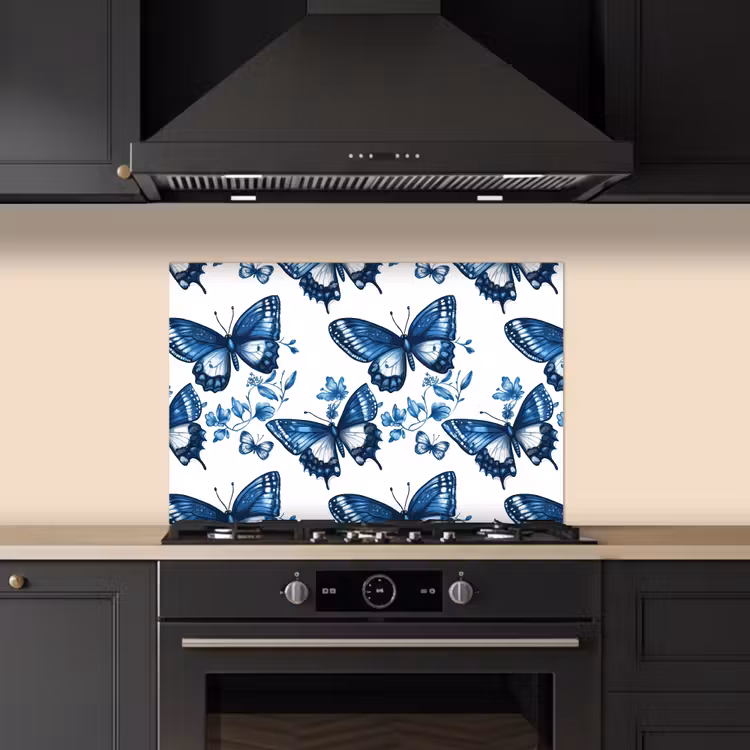 Paraschizzi cucina - Blu - Farfalle - Fiori - Bianco — 5