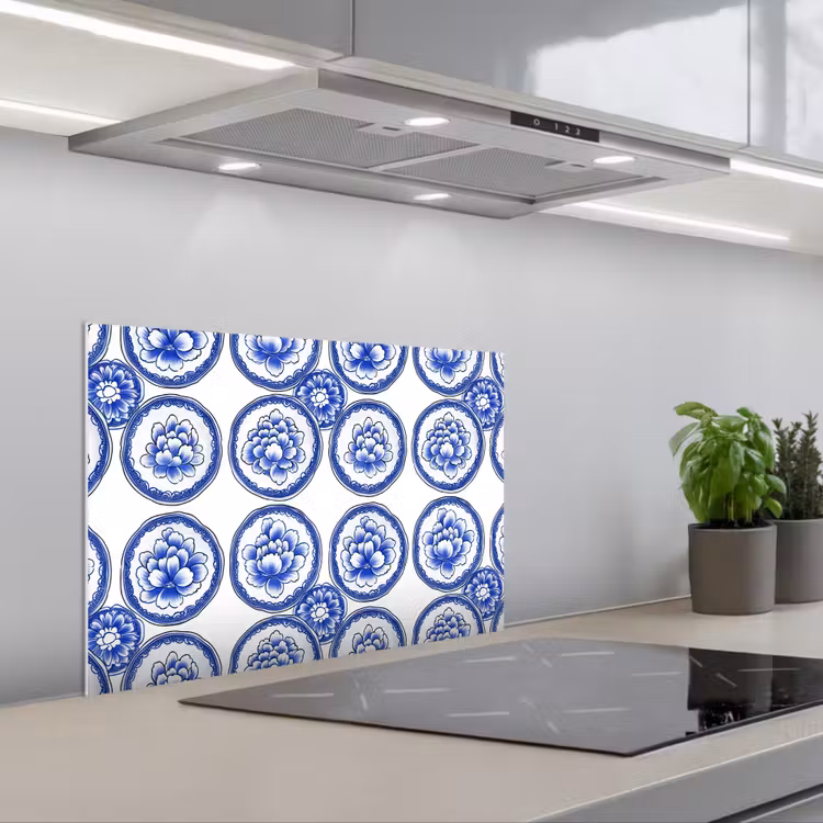 Paraschizzi cucina - Cerchi - Fiori - Blu — 1