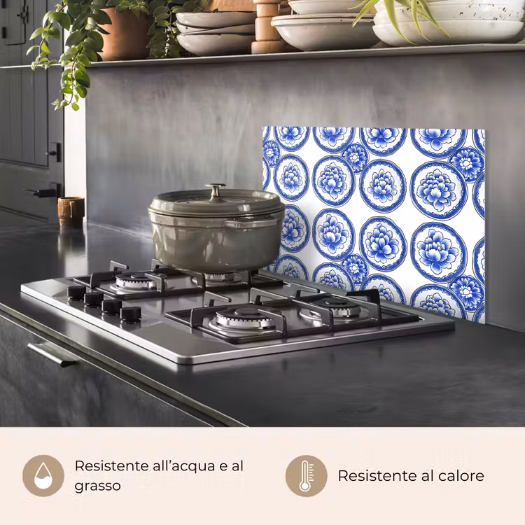 Paraschizzi cucina - Cerchi - Fiori - Blu — 2