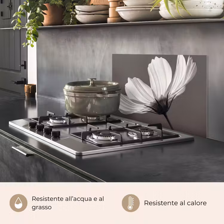 Paraschizzi cucina - Fiore - Minimalista - Nero - Bianco — 2