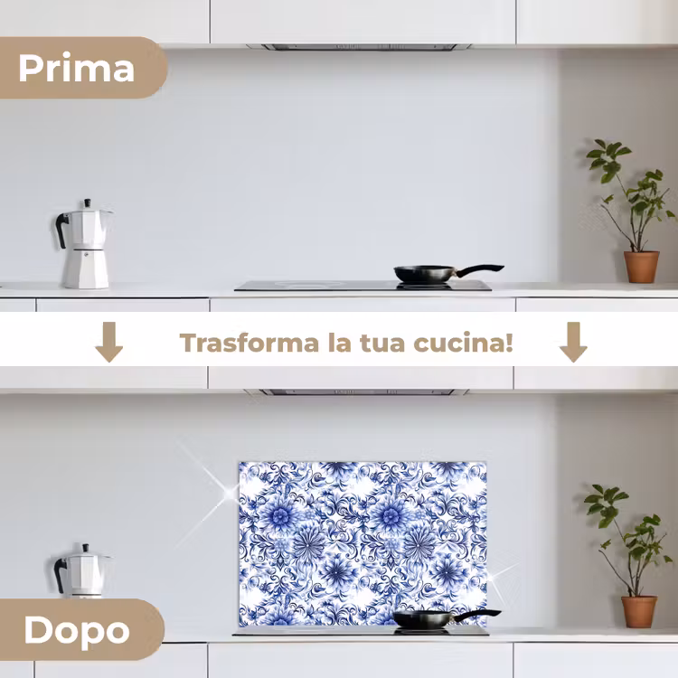 Paraschizzi cucina - Fiori - Blu - Motivo - Bianco — 7
