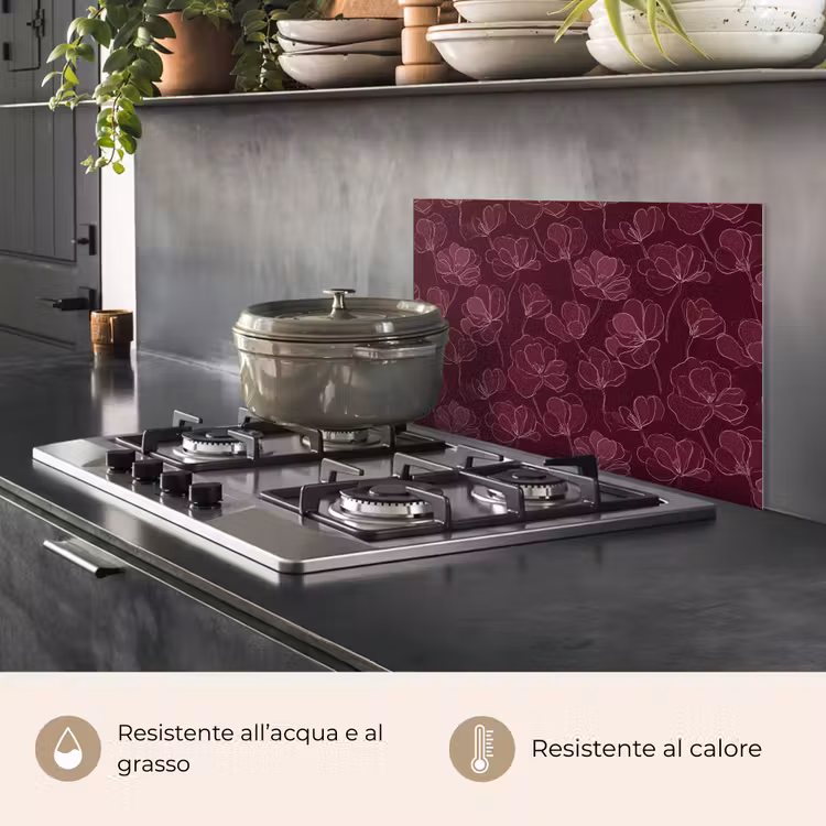 Paraschizzi cucina - Fiori - Motivo - Borgogna — 2