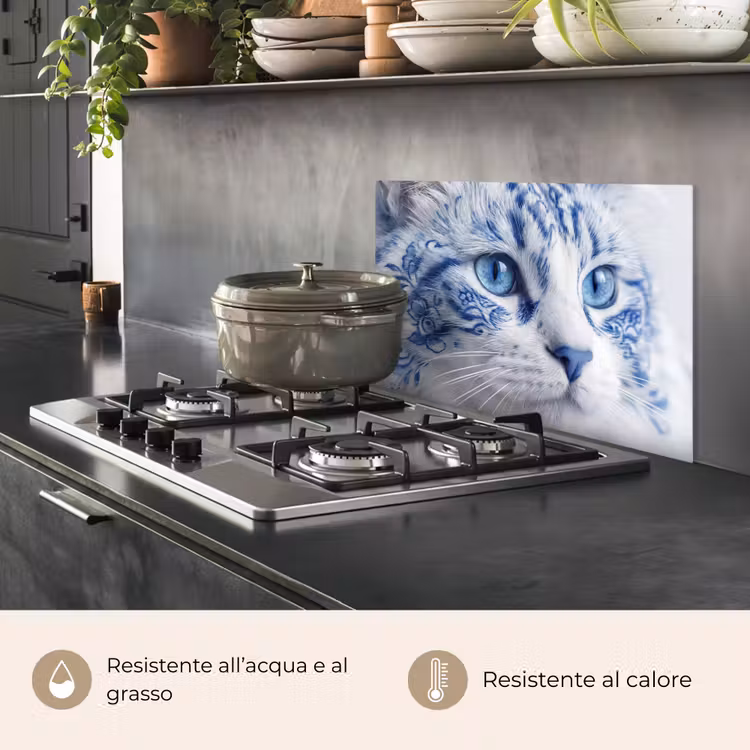 Paraschizzi cucina - Gatto - Motivo - Blu — 2