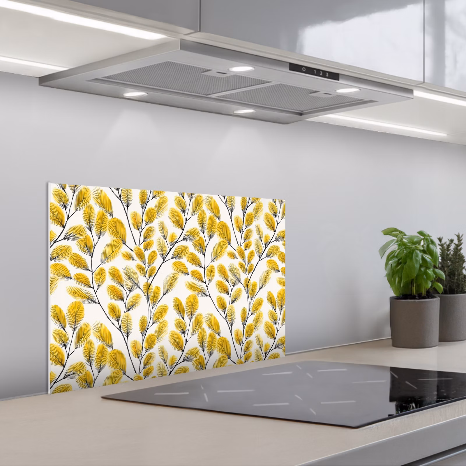 Paraschizzi cucina - Foglie - Botanico - Elegante - Giallo - Nero — 1