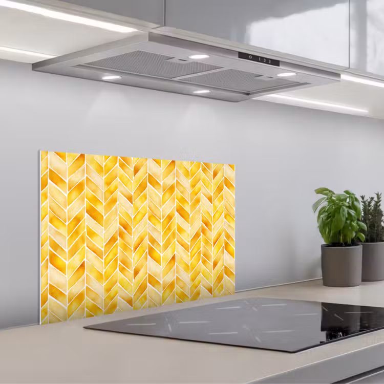 Paraschizzi cucina - A spina di pesce - Acquerello - Motivi - Giallo dorato — 1