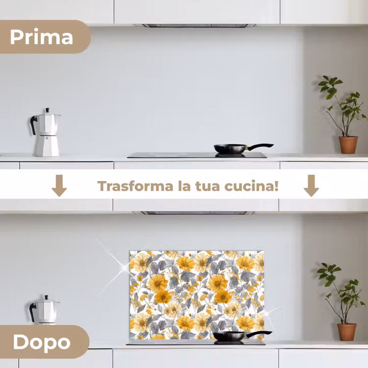 Paraschizzi cucina - Fiori - Botanico - Elegante - Giallo ocra - Grigio — 7
