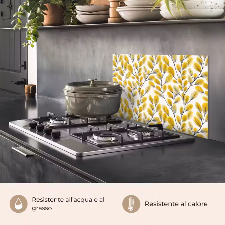 Paraschizzi cucina - Foglie - Botanico - Elegante - Giallo - Nero — 2