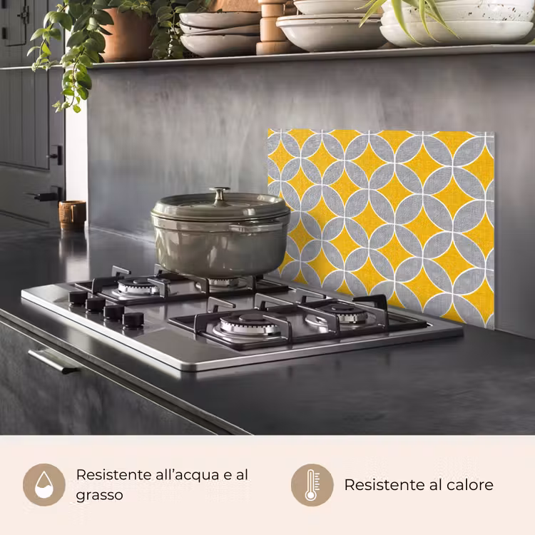 Paraschizzi cucina - Geometrico - Cerchi - Trama - Grigio - Giallo — 2