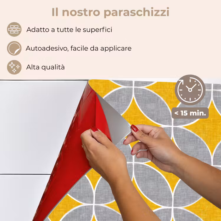 Paraschizzi cucina - Geometrico - Cerchi - Trama - Grigio - Giallo — 4