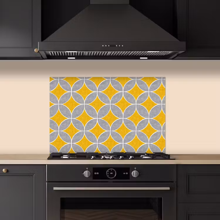 Paraschizzi cucina - Geometrico - Cerchi - Trama - Grigio - Giallo — 5
