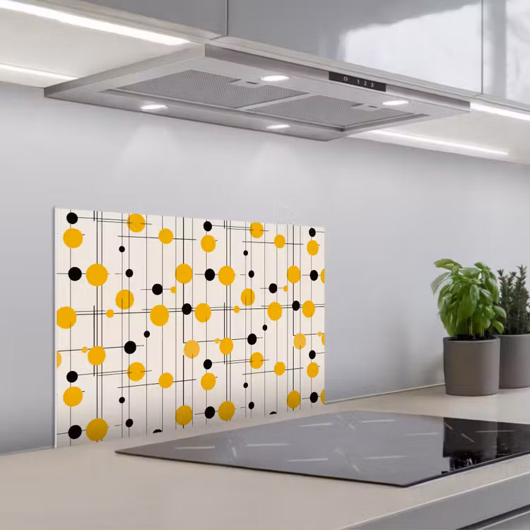 Paraschizzi cucina - Geometrico - Retrò - Linee - Giallo ocra - Nero — 1
