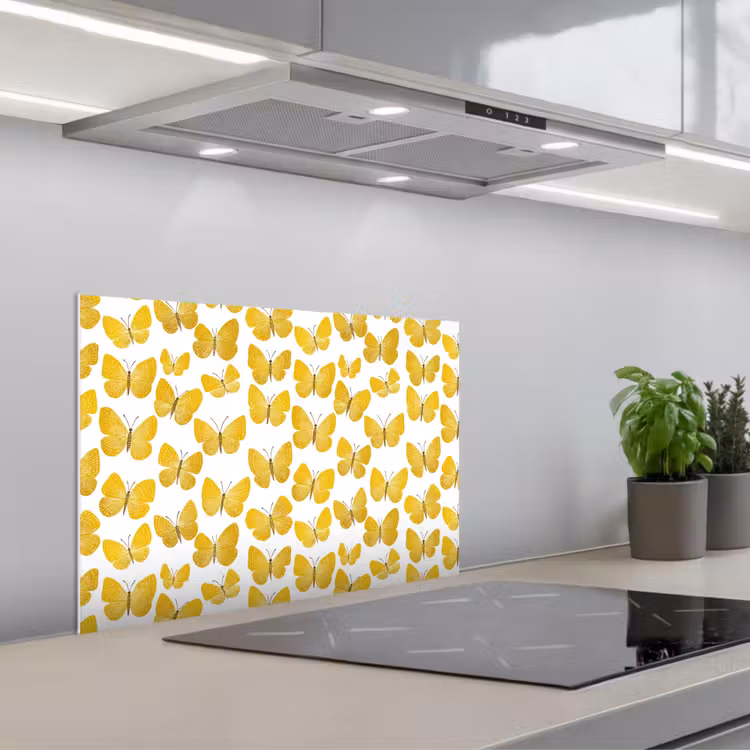 Paraschizzi cucina - Farfalle - Botanica - Illustrazione - Giallo - Bianco — 1