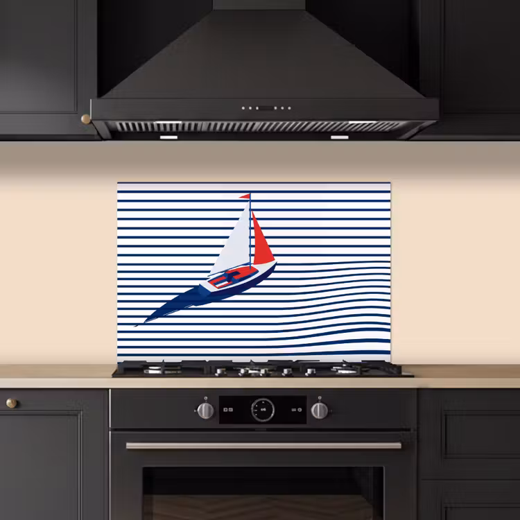 Paraschizzi cucina - Barca - Acqua - Astratto - Blu — 5