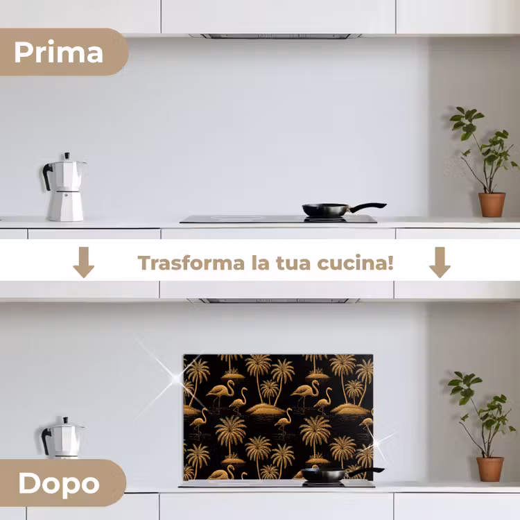 Paraschizzi cucina - Fenicottero - Palme - Tropicale - Oro - Nero — 7