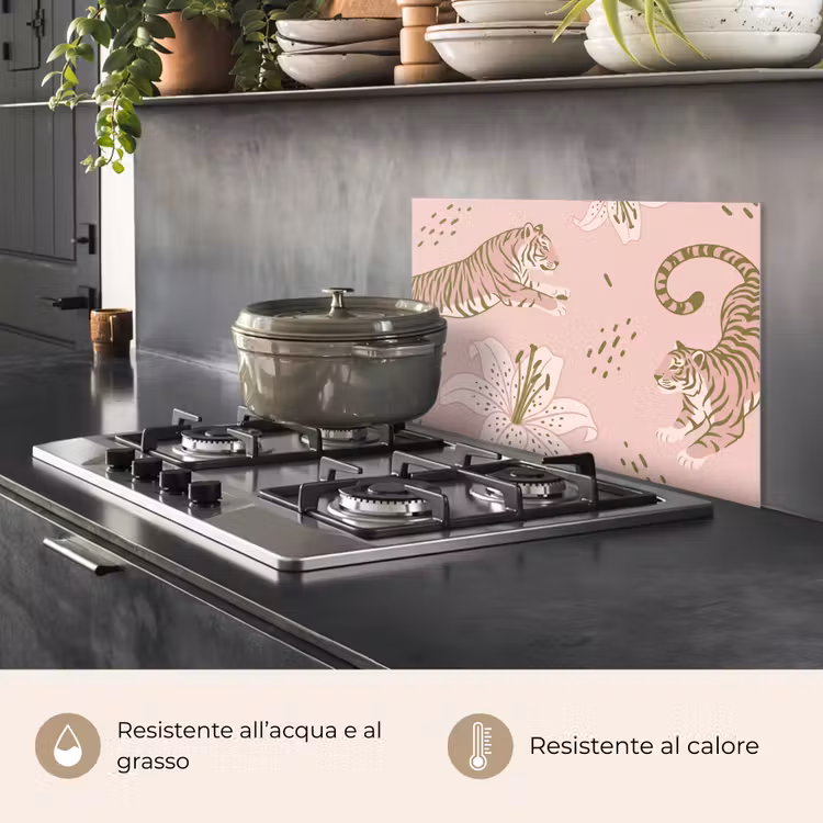 Paraschizzi cucina - Gatto - Che salta - Fiori - Astratto - Rosa — 2