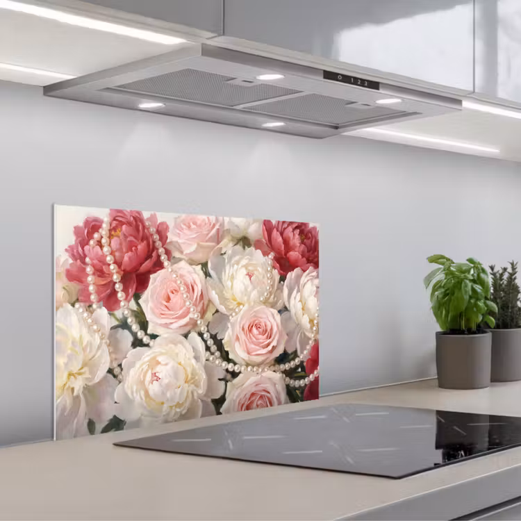 Paraschizzi cucina - Fiori - Perle - Romanticismo - Classico - Rosa — 1