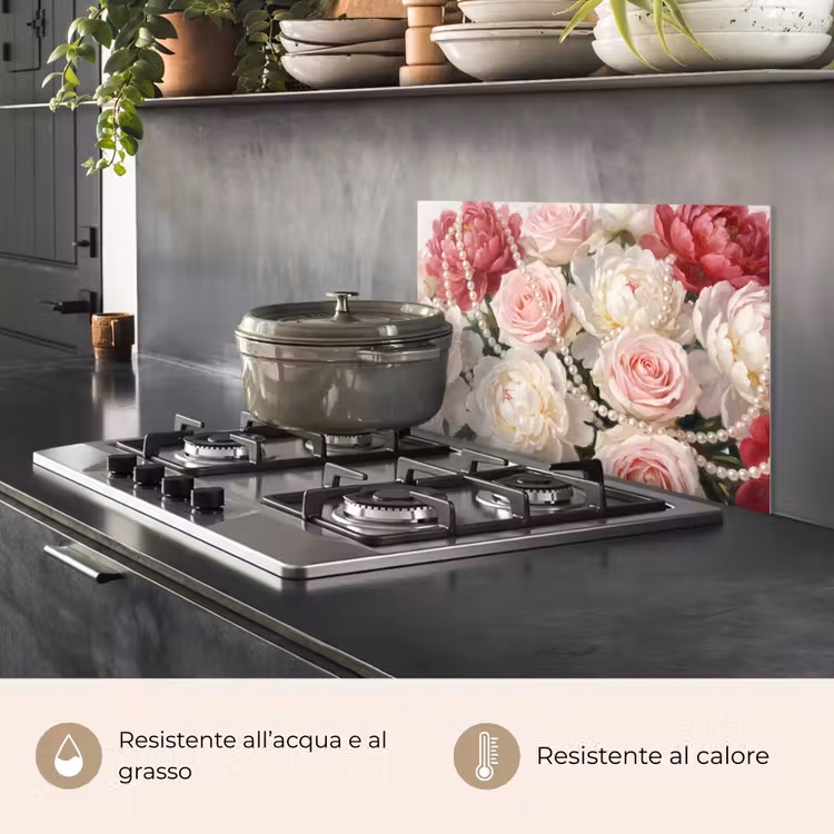 Paraschizzi cucina - Fiori - Perle - Romanticismo - Classico - Rosa — 2