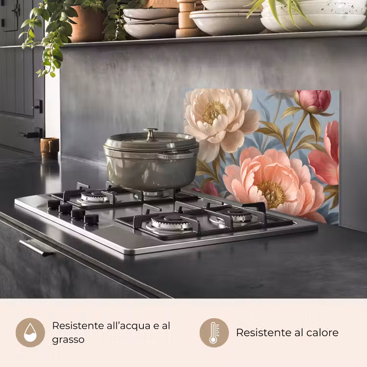 Paraschizzi cucina - Fiori - Rosa - Beige - Moderno - Natura — 2