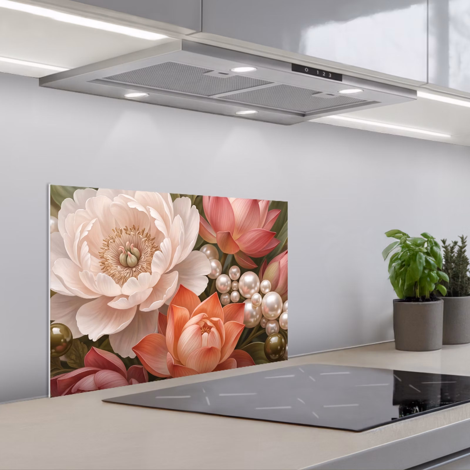 Paraschizzi cucina - Fiori - Perle - Elegante - Rosa - Bianco — 1