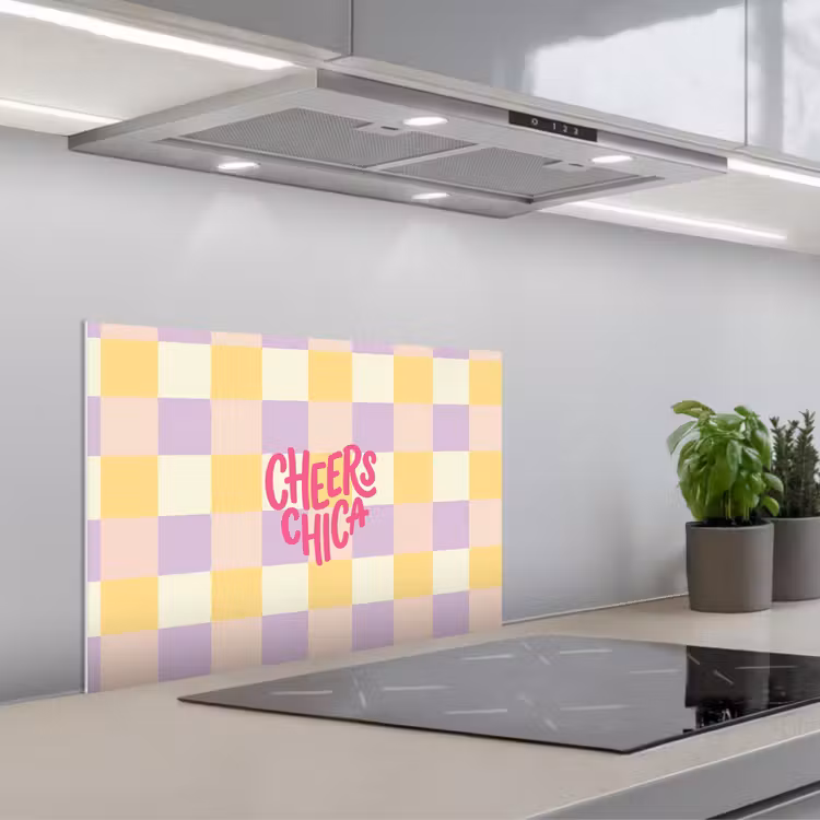 Paraschizzi cucina - Cheers Chica - A quadretti - Lilla - Giallo — 1