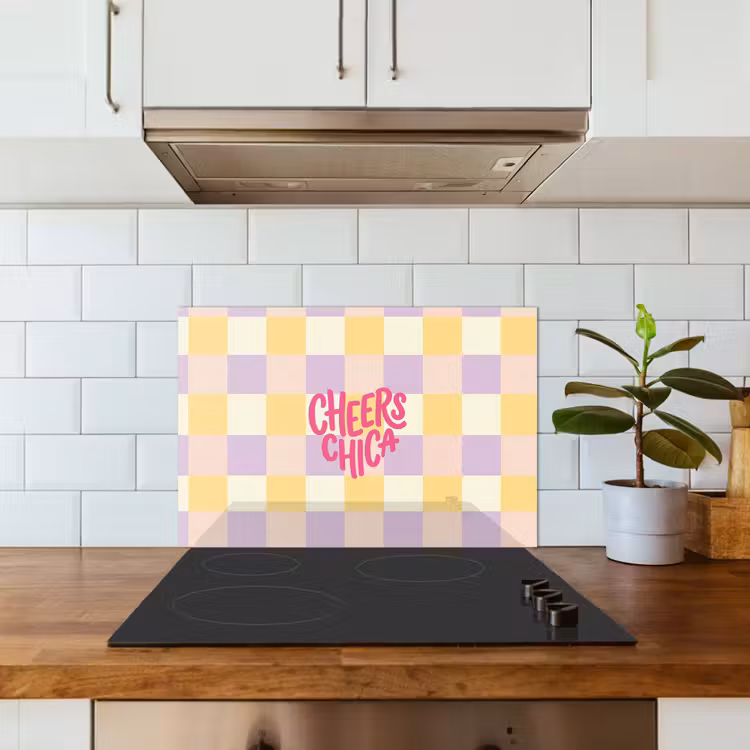 Paraschizzi cucina - Cheers Chica - A quadretti - Lilla - Giallo — 3