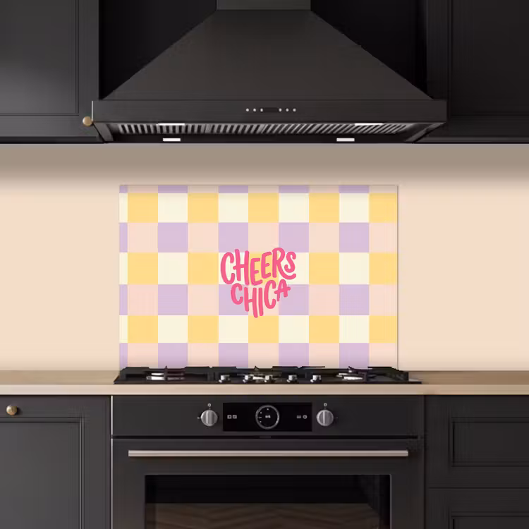 Paraschizzi cucina - Cheers Chica - A quadretti - Lilla - Giallo — 5