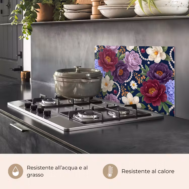 Paraschizzi cucina - Fiori - Perle - Decorazioni - Moderno - Blu — 2