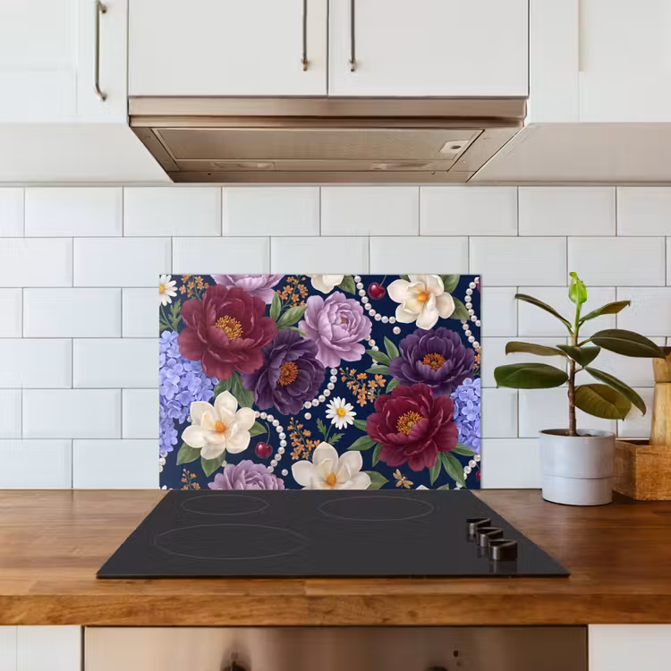 Paraschizzi cucina - Fiori - Perle - Decorazioni - Moderno - Blu — 3