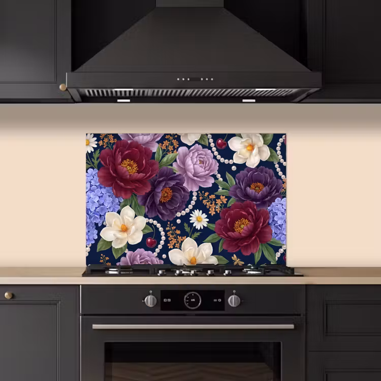 Paraschizzi cucina - Fiori - Perle - Decorazioni - Moderno - Blu — 5