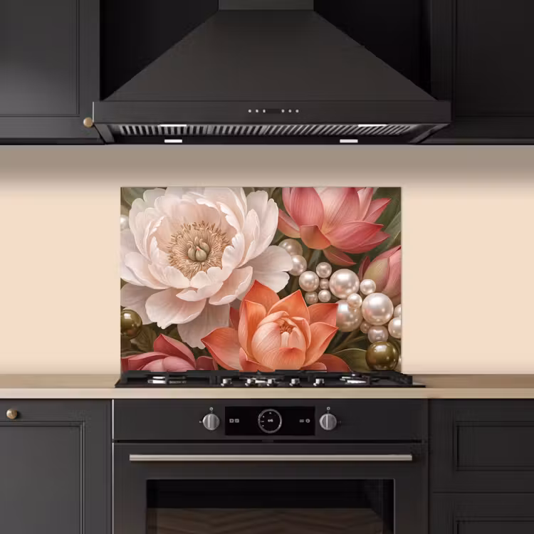 Paraschizzi cucina - Fiori - Perle - Elegante - Rosa - Bianco — 5