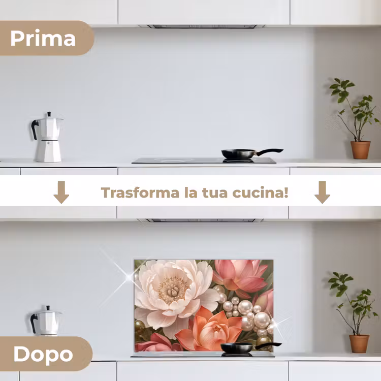Paraschizzi cucina - Fiori - Perle - Elegante - Rosa - Bianco — 7