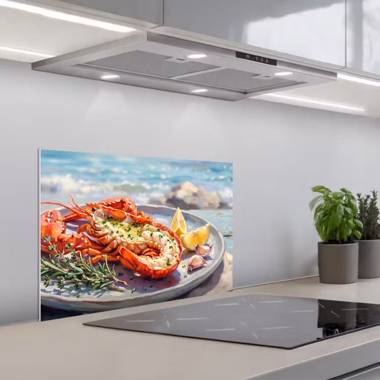 Paraschizzi cucina - Cibo - Mare - Costa - Moderno - Blu — 1