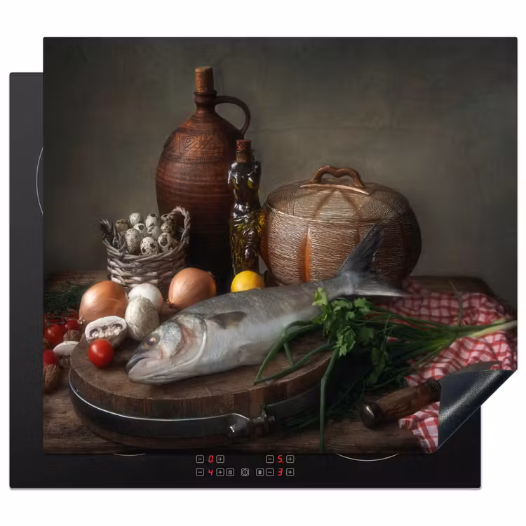 Protezione piano induzione - Natura morta con pesce e olio d'oliva — 1