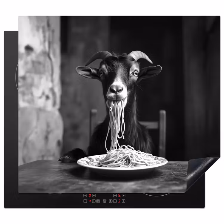 Protezione piano induzione - Capra - Piatto - Spaghetti - Bianco e nero — 1