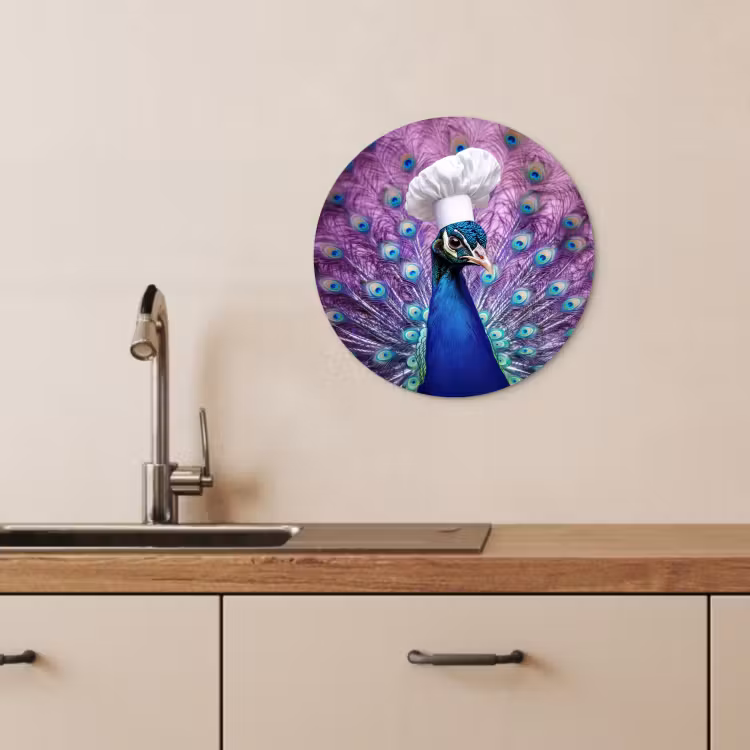 Quadro rotondo - Pavone - Cappello da cuoco - Fresco - Viola — 2