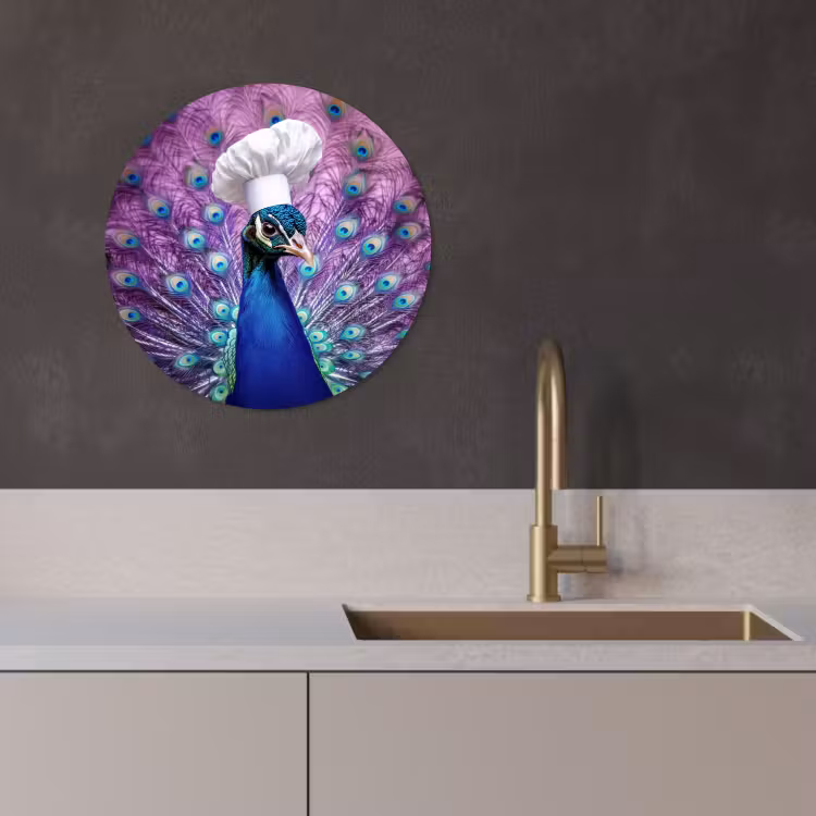 Quadro rotondo - Pavone - Cappello da cuoco - Fresco - Viola — 3