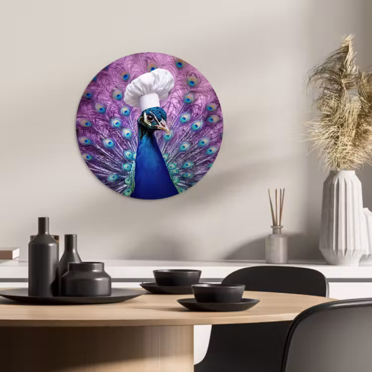 Quadro rotondo - Pavone - Cappello da cuoco - Fresco - Viola — 4