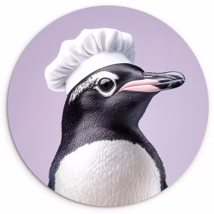 Quadro rotondo - Pinguino - Cappello da cuoco - Dolce - Viola — 1