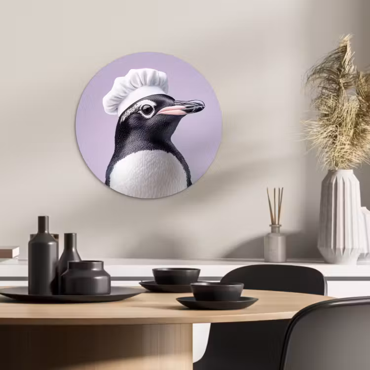 Quadro rotondo - Pinguino - Cappello da cuoco - Dolce - Viola — 2