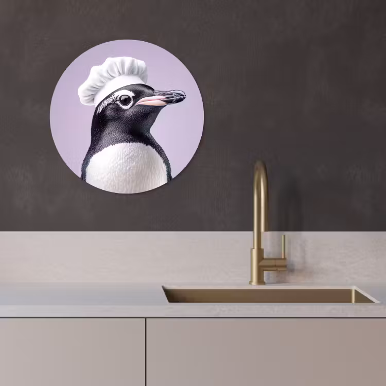 Quadro rotondo - Pinguino - Cappello da cuoco - Dolce - Viola — 3