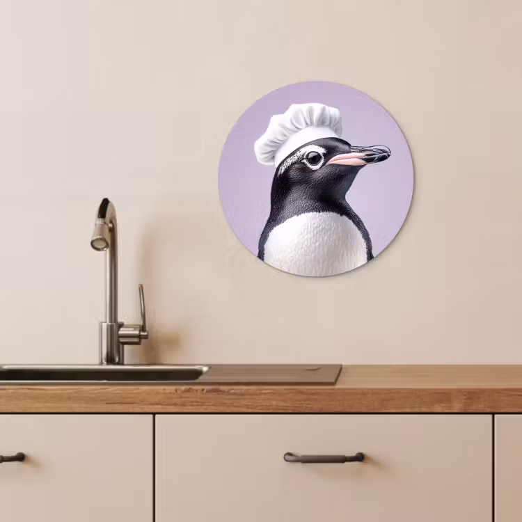 Quadro rotondo - Pinguino - Cappello da cuoco - Dolce - Viola — 4