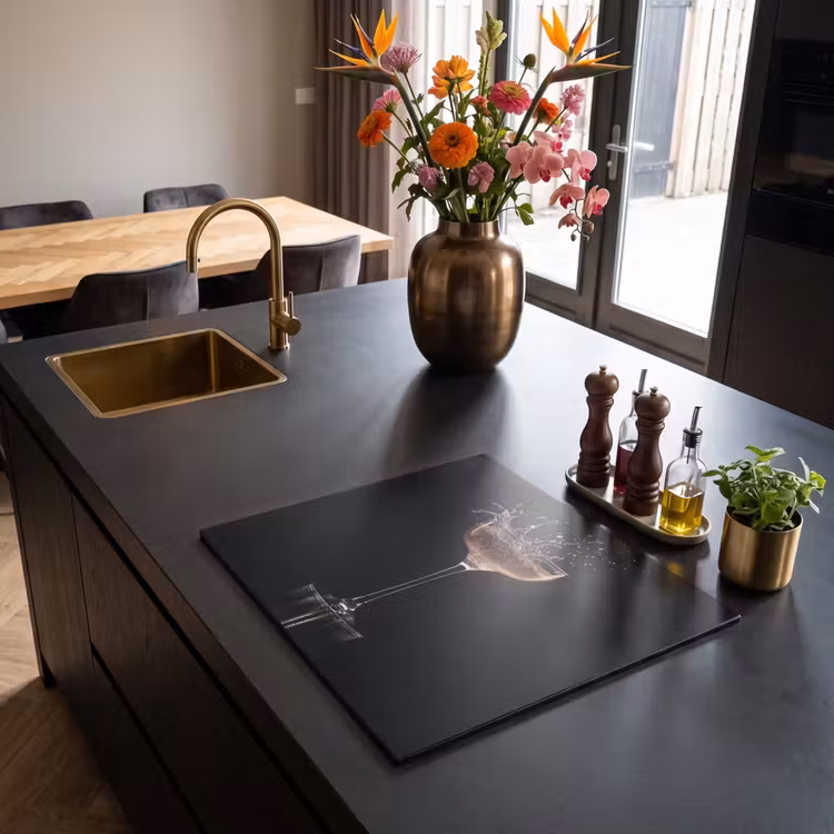 Protezione piano induzione - Cocktail - Nero - Spruzzi - Vetro — 2