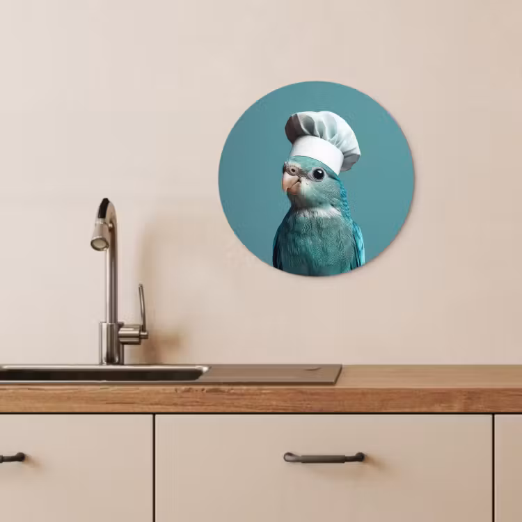 Quadro rotondo - Parrocchetto - Uccello - Cappello da cuoco - Carino — 2