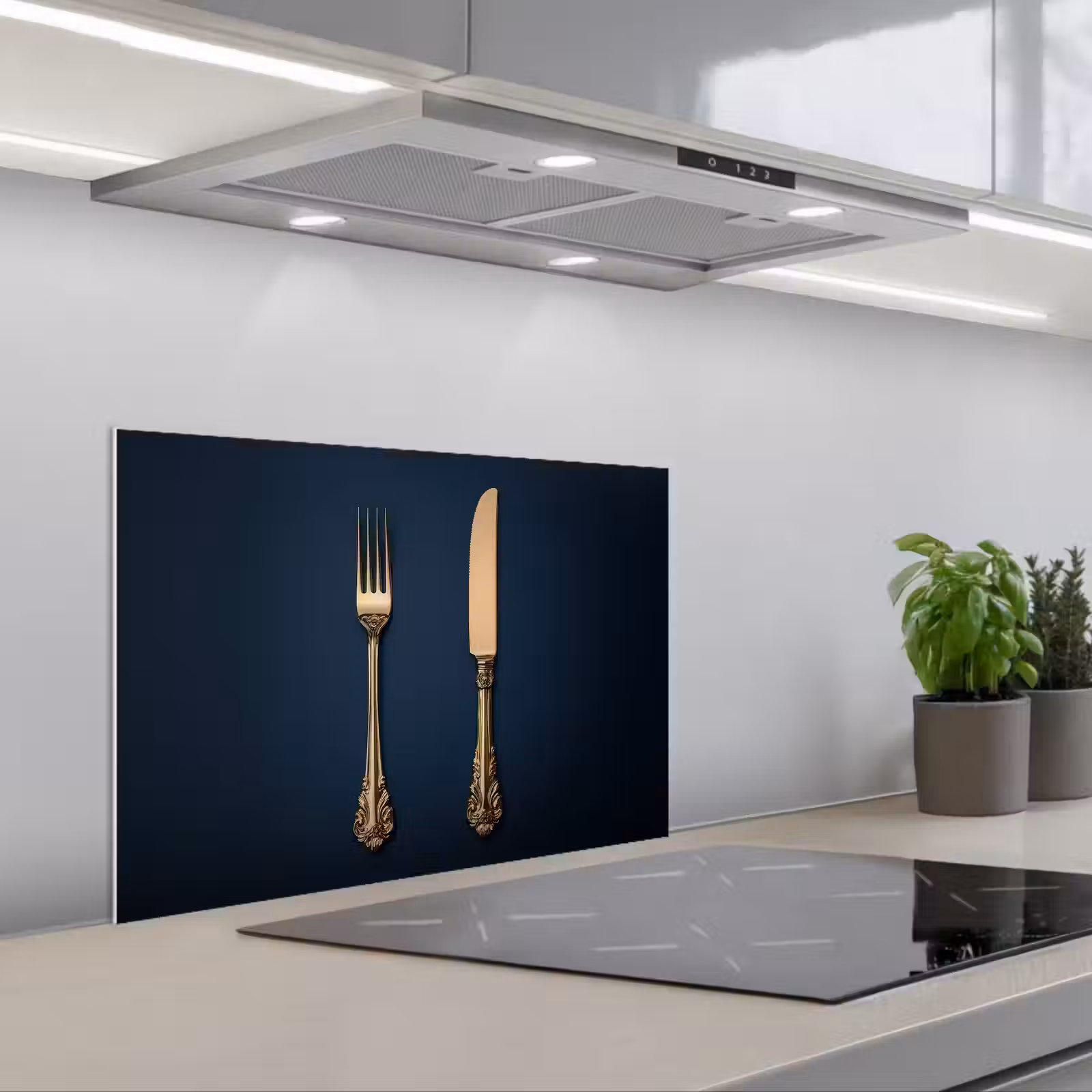 Paraschizzi cucina - Posate - Blu scuro - Oro — 1