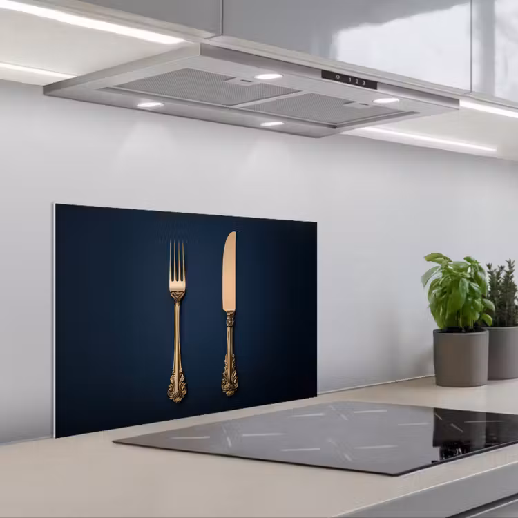 Paraschizzi cucina - Posate - Blu scuro - Oro — 1