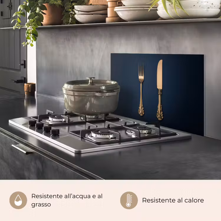 Paraschizzi cucina - Posate - Blu scuro - Oro — 2